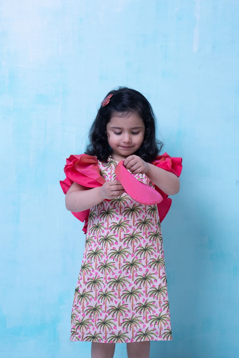 Josephine Dress in Woodblock Palm