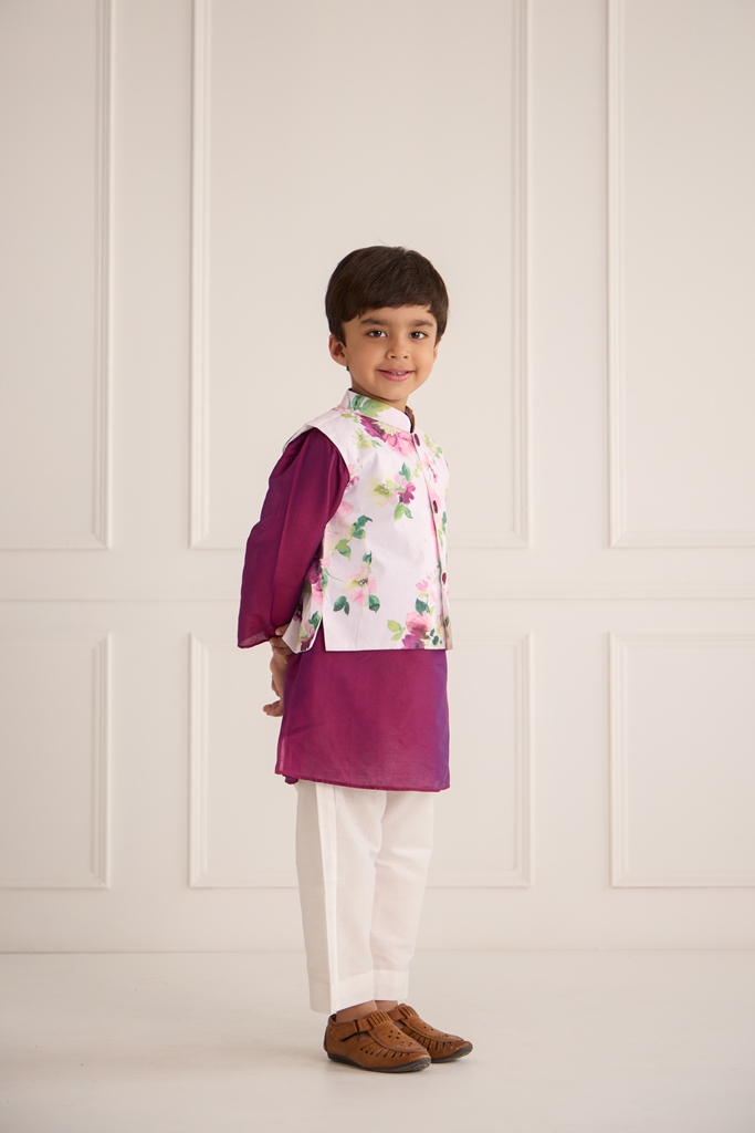 Purple floral kurta set - Image 3