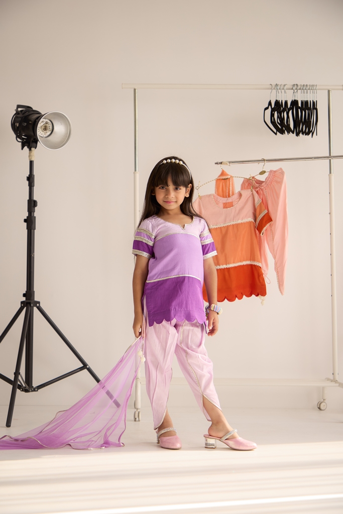 Purple colourblock dhoti set