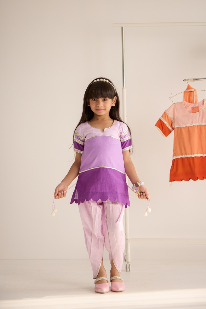 Purple colourblock dhoti set - Image 2