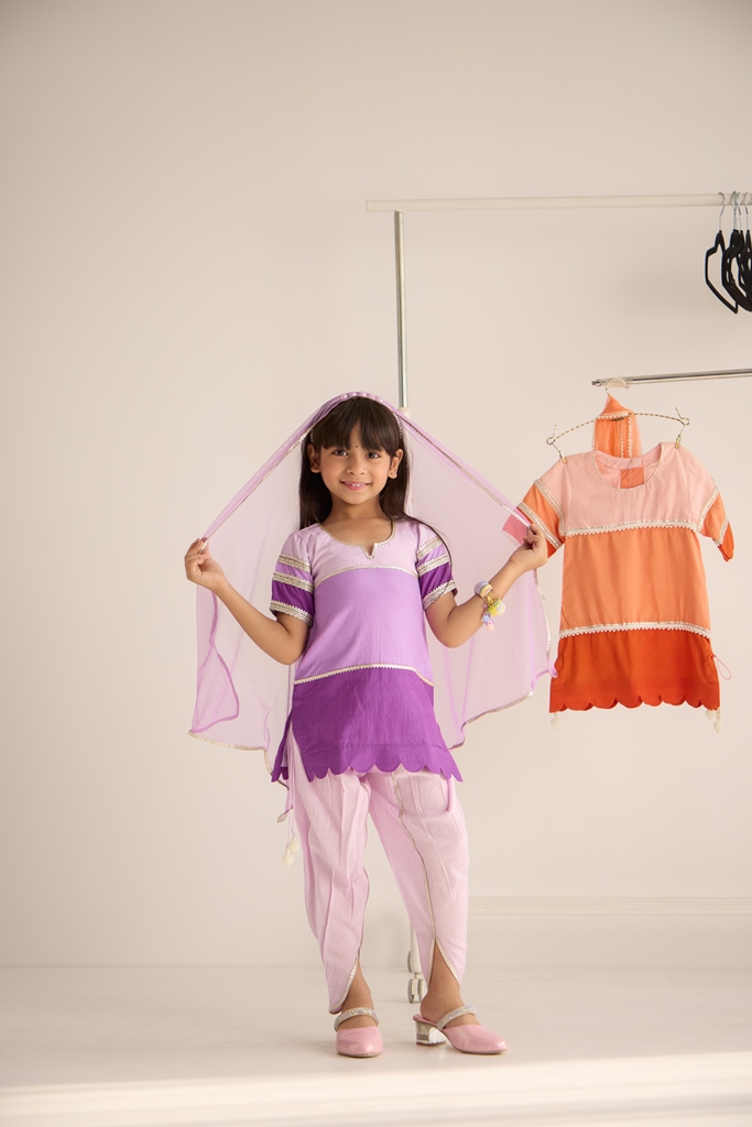 Purple colourblock dhoti set - Image 3