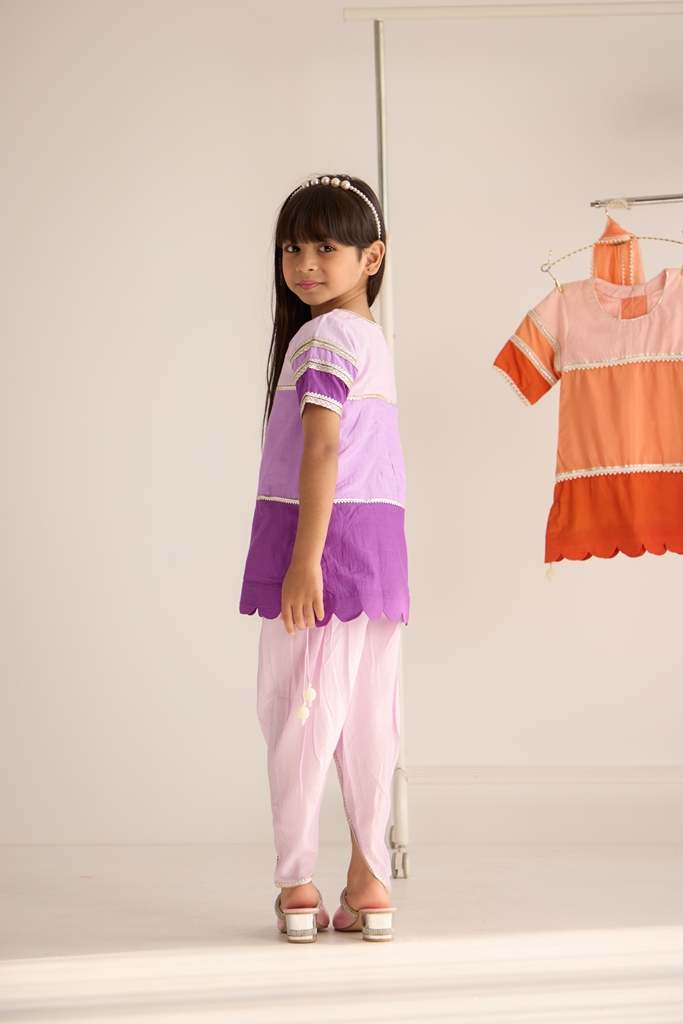 Purple colourblock dhoti set - Image 5